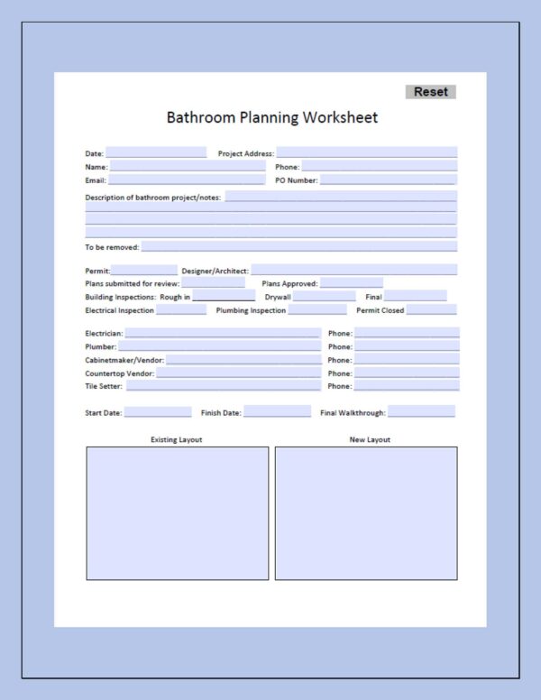 Bathroom Planning Worksheet