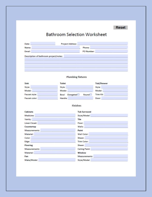 Bathroom Selection Worksheet