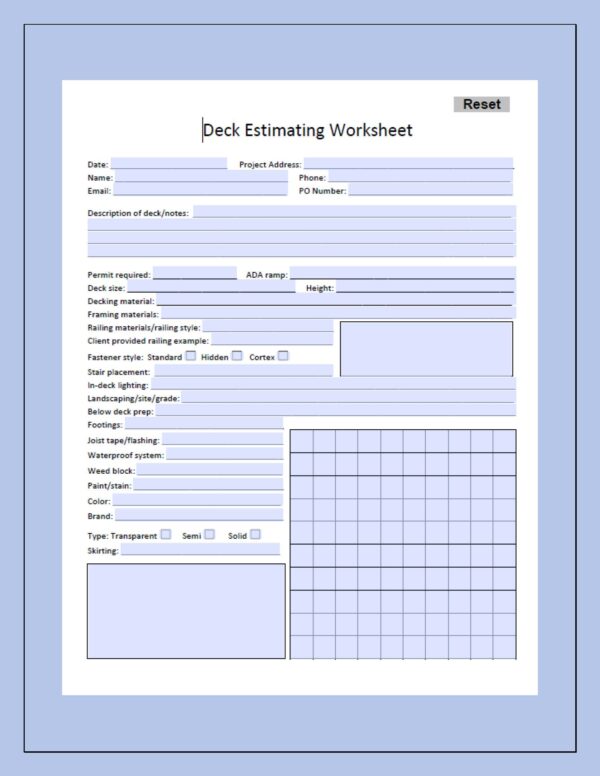 Deck Estimating Worksheet