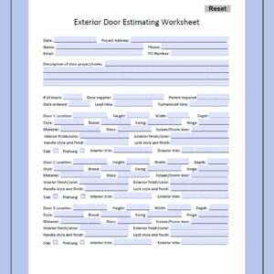 Exterior Door Estimating Worksheet