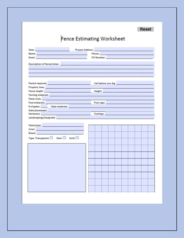 Fence Estimating Worksheet