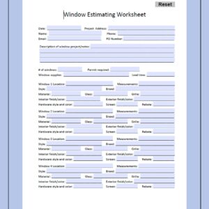 Window Estimating Worksheet